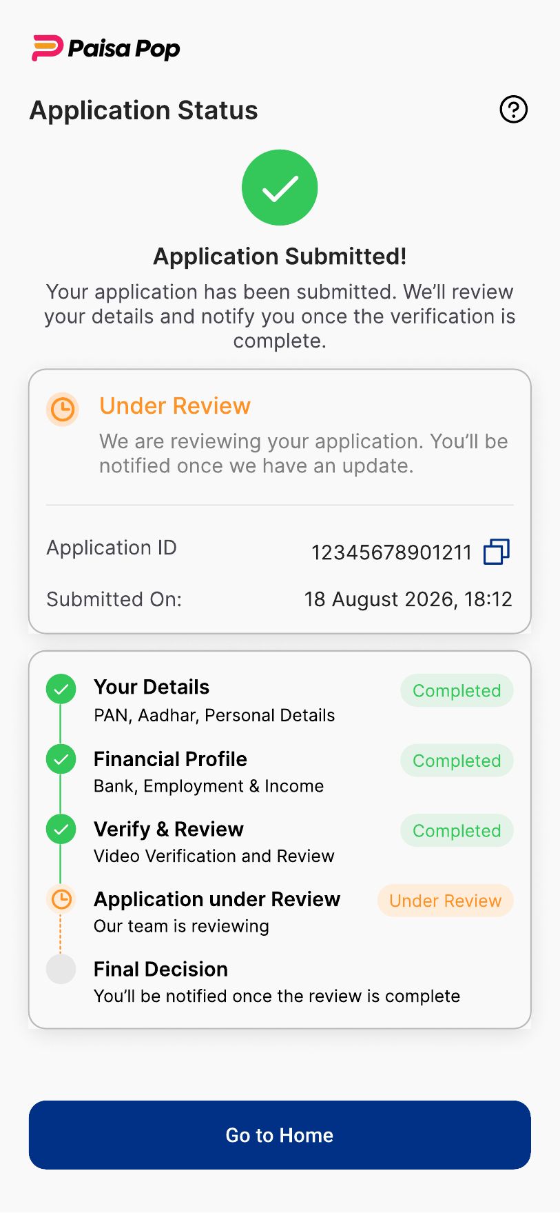 PaisaPop final design — Application status