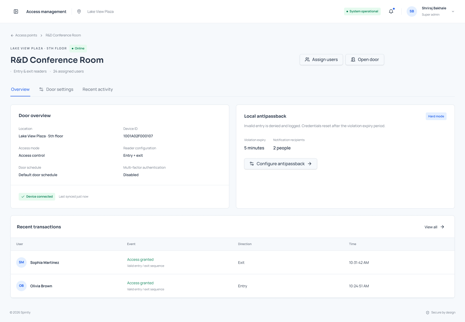 Local Anti-Passback supplied design — door overview