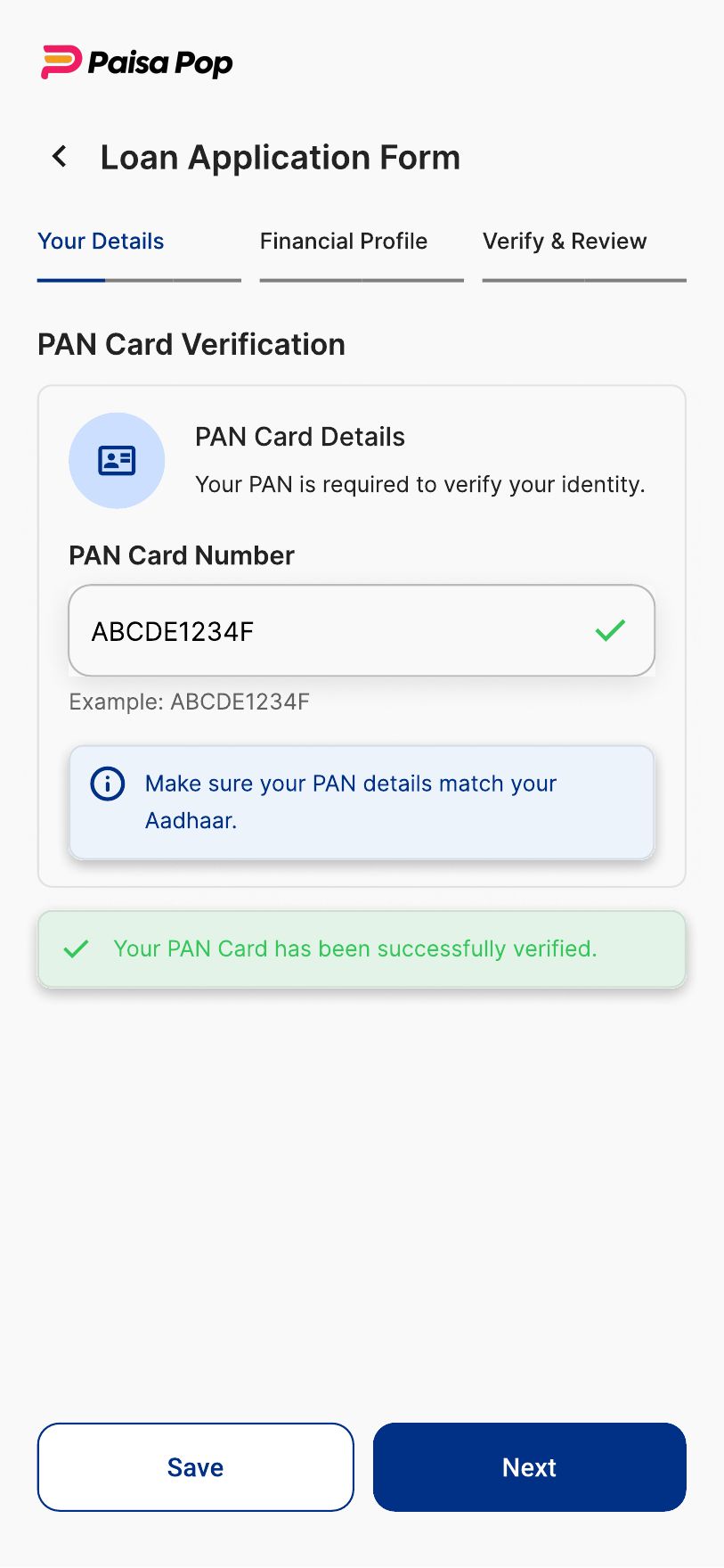 PaisaPop final design — PAN verified